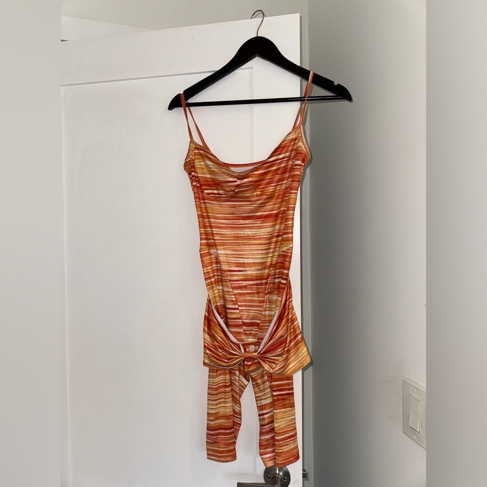 Striped orange and white bodycon romper